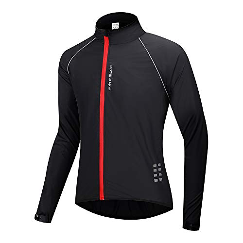 WOSAWE Chaqueta de ciclismo para correr impermeable y reflectante para hombre, cortavientos ligera, chaqueta de ciclismo a prueba de viento (negro M)