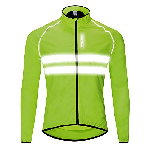 WOSAWE Hombres Ropa Ciclismo, Transpirable Chaqueta de Ciclismo Cortavientos Alta Visivilidad Chaleco Reflectante de MTB (BL215 Chaleco Verde XXL)