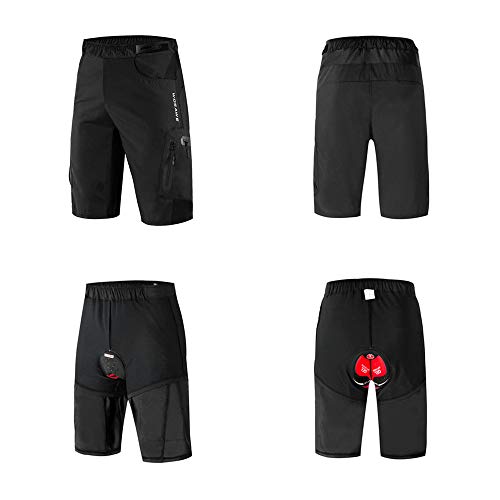 WOSAWE Pantalones Cortos de Ciclismo para Hombre Transpirable Gel 3D Acolchada Sueltos MTB Ropa Interior Pantalones (Negro L)