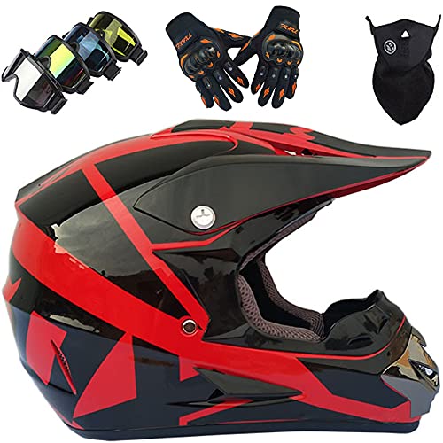  Casco Motocross Infantil, Casco Enduro Integral Homologado Dot Casco  Moto Niño y Adulto Motocicleta Cascos Set con Guantes Gafas Máscara Red  Elástica - para Quad Enduro Off Road ATV BMX Scooter