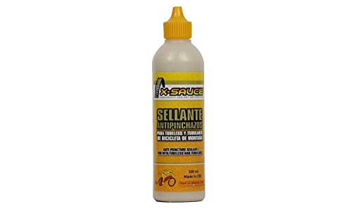 X-Sauce Kit Sellante Anti Pinchazos para Tubeless, Amarillo, 200ml +2 obuses+Llave Desmontar