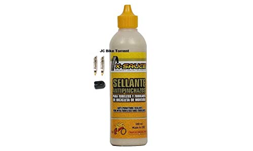 X-Sauce Kit Sellante Anti Pinchazos para Tubeless, Amarillo, 200ml +2 obuses+Llave Desmontar