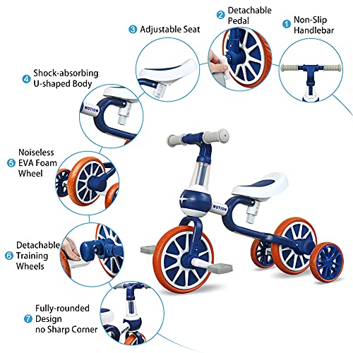 XIAPIA Triciclos 3 en 1 para niños de 1 a 4 años de edad, con pedal desmontable y ruedas de entrenamiento, bicicleta de equilibrio para bebés, asientos adjustable