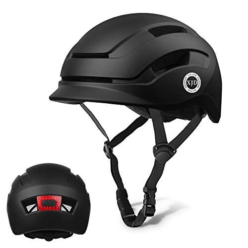 XJD Casco de Bicicleta para Adultos Protección de Bici Ciclismo USB Recargable Luz Urban Commuter Ligero Casco de Multideporte con Certificado CE Tamaño Ajustable para Hombres y Mujeres (Negro, M)