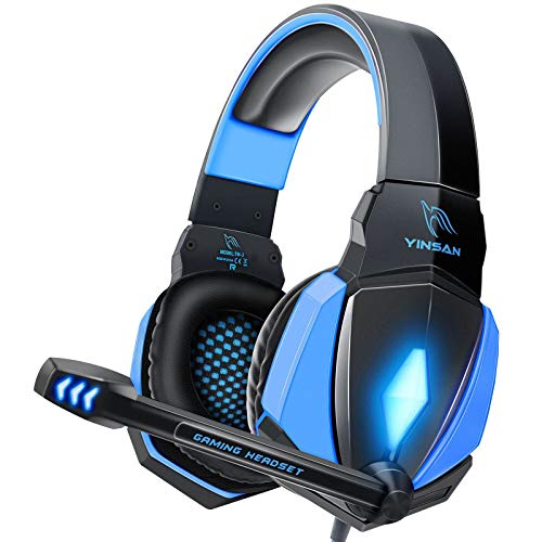 YINSAN Cascos Gaming, Auriculares Premium Stereo con Micrófono, Luz LED y Control Volumen, Diadema Acolchada y Ajustable para PS4/Xbox One X/S/PC/Laptop/Tablet