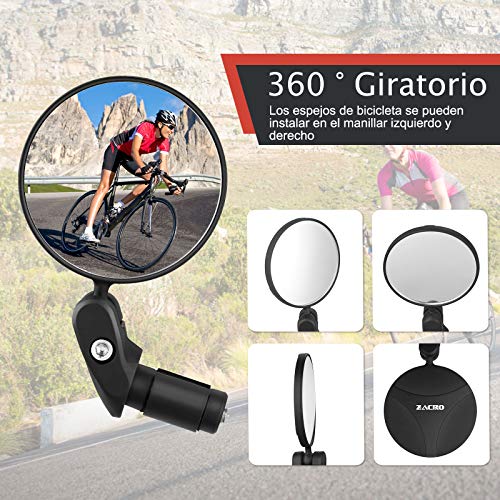 Zacro Espejo Retrovisor de Bicicleta y Timbre para bicicleta 1pcs, 360° Adjustable para Bicicleta Manillar, Espejor Rotativo Universal y Seguro, para Carretera Montaña/Bicicleta Plegables/ Urbanas