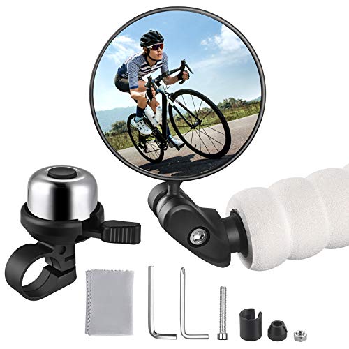 Zacro Espejo Retrovisor de Bicicleta y Timbre para bicicleta 1pcs, 360° Adjustable para Bicicleta Manillar, Espejor Rotativo Universal y Seguro, para Carretera Montaña/Bicicleta Plegables/ Urbanas