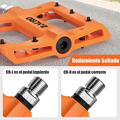 Zacro Pedales Bicicleta MTB de Montaña Ligeros, Pedales Bicicleta Montaña de Nylon Antideslizante Durable con 2 cojinetes, para Universal Bicicleta de Carretera BMX MTB Road Bici 9/16 Pulgadas-Naranja