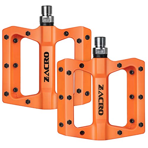 Zacro Pedales Bicicleta MTB de Montaña Ligeros, Pedales Bicicleta Montaña de Nylon Antideslizante Durable con 2 cojinetes, para Universal Bicicleta de Carretera BMX MTB Road Bici 9/16 Pulgadas-Naranja