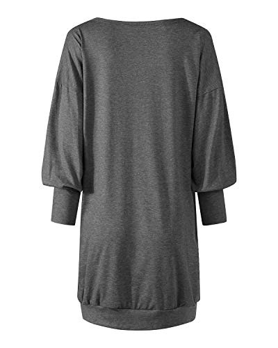 ZANZEA Mujer Jersey de Punto Largos Cuello V Manga Larga Otoño Vestidos Sudadera Casual Tallas Grandes Suéter Suelta Gris Oscuro S