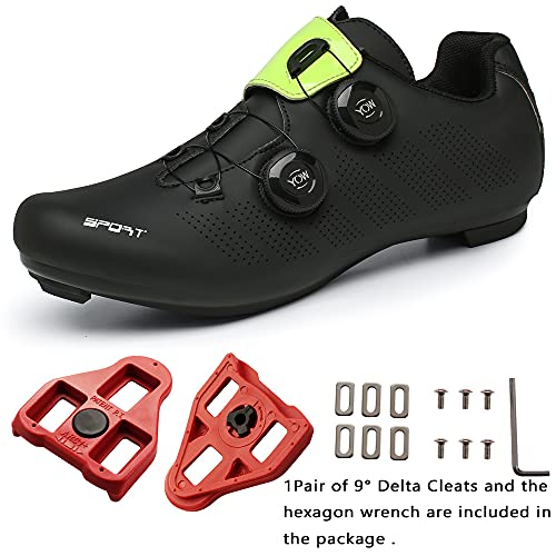 Zapatillas Ciclismo Carretera Hombre Bicicleta Carretera MTB Tacos Respirables calas Pedales Mountain Interior Zapatillas de Ciclismo (Verde Negro, Numeric_47)