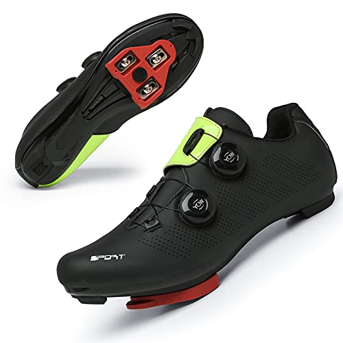 Zapatillas Ciclismo Carretera Hombre Bicicleta Carretera MTB Tacos Respirables calas Pedales Mountain Interior Zapatillas de Ciclismo (Verde Negro, Numeric_45)