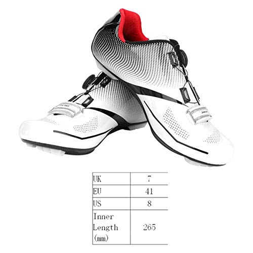 Zapatillas de bicicleta de carretera Zapatillas de ciclismo para hombre con tacos SPD Zapatillas de ciclismo con sistema de bloqueo antideslizante para bicicleta de carretera transpirable(40-Blanco)