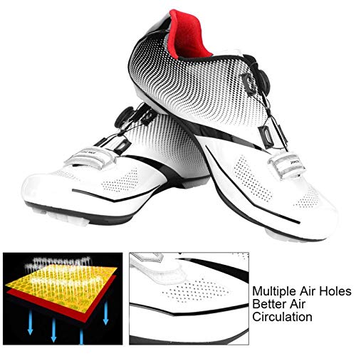 Zapatillas de bicicleta de carretera Zapatillas de ciclismo para hombre con tacos SPD Zapatillas de ciclismo con sistema de bloqueo antideslizante para bicicleta de carretera transpirable(40-Blanco)