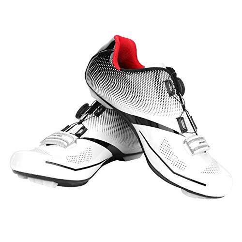 Zapatillas de bicicleta de carretera Zapatillas de ciclismo para hombre con tacos SPD Zapatillas de ciclismo con sistema de bloqueo antideslizante para bicicleta de carretera transpirable(45-Blanco)