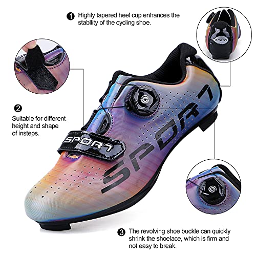 Zapatillas de Ciclismo Masculino Decoloración Zapatillas de Bicicleta de Carretera de Parejas Moda Antideslizantes Transpirables de Carretera con Hebilla de Giro Rápido y Caja de Zapatos 43