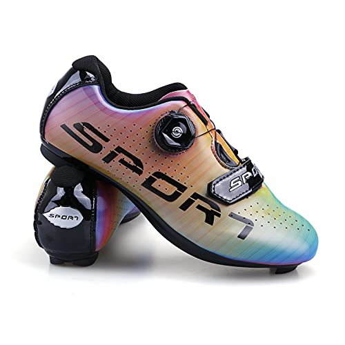 Zapatillas de Ciclismo Masculino Decoloración Zapatillas de Bicicleta de Carretera de Parejas Moda Antideslizantes Transpirables de Carretera con Hebilla de Giro Rápido y Caja de Zapatos 43