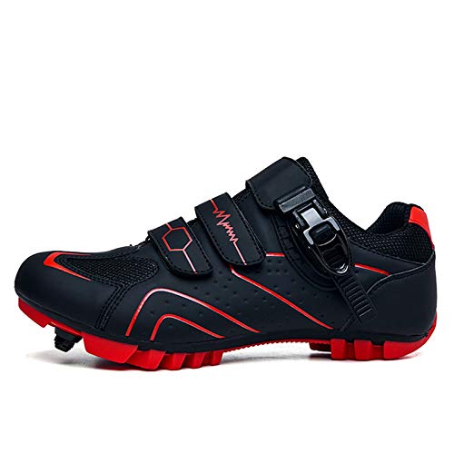 Zapatillas de Ciclismo MTB para Hombres Mujer Zapatillas Ciclismo Carretera Zapatillas de Bicicleta Antideslizantes Respirables Zapatillas de Ciclismo Montaña A Negro Y Rojo 41 EU