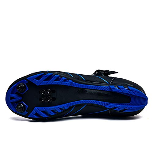 Zapatillas de Ciclismo MTB para Hombres Mujer Zapatillas Ciclismo Carretera Zapatillas de Bicicleta Antideslizantes Respirables Zapatillas de Ciclismo Montaña A Negro Y Azul 45 EU