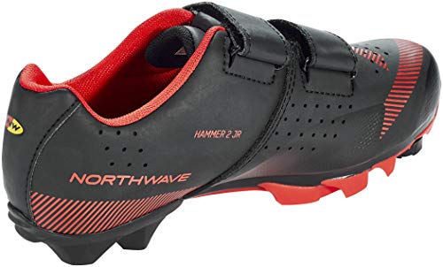 Zapatillas de Ciclismo para Carretera Hammer 2 Junior - Color Rojo y Negro - Talla 33 - Zapatillas para Bicicleta con Suela Jaws y con Banda de Rodadura de Caucho Natural para Mejor Agarre - Northwave