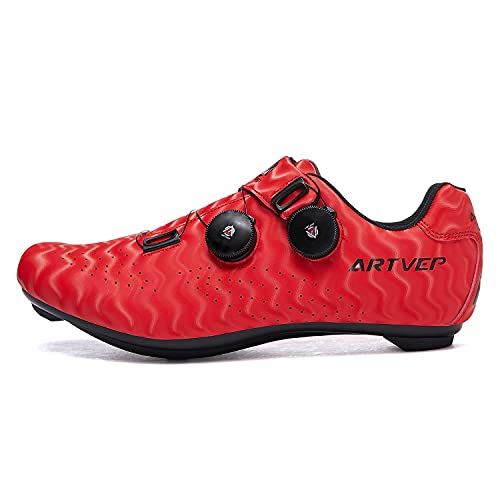Zapatillas de Ciclismo para Hombre Zapatillas de Bicicleta de Carretera para Mujer compatibles con Look SPD SPD-SL Delta Cleats Zapatillas de Spinning para Interiores Exteriores Rayas Rojo270