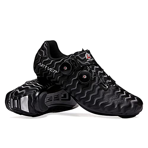 Zapatillas de Ciclismo para Hombre Zapatillas de Bicicleta de Carretera para Mujer compatibles con Look SPD SPD-SL Delta Cleats Zapatillas de Spinning para Interiores Exteriores Rayas Negro270