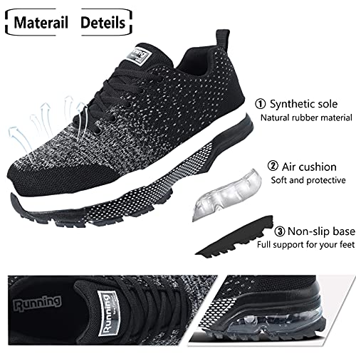 Zapatillas de Deporte Hombre Mujer Respirable para Correr Deportes Zapatos Running Calzado Deportivo de Exterior Gimnasio Sneakers Negro 42 EU