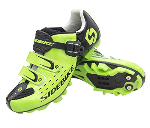 Zapatillas para ciclismo BTT, profesionales, transpirables, para hombre y mujer, compatibles con pedales SPD, Unisex adulto, Verde Negro 001, 45 EU