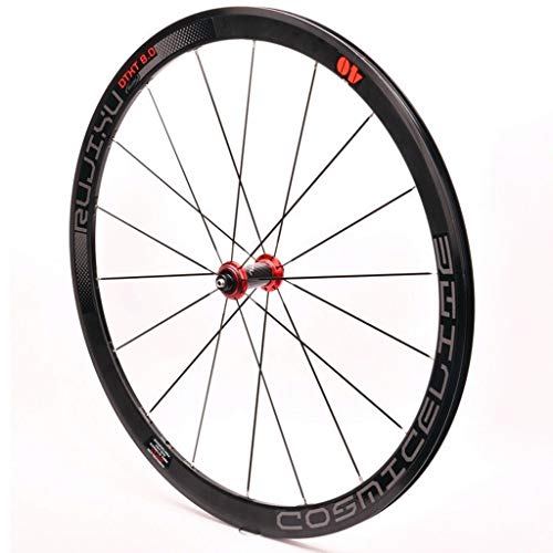 ZCXBHD Bicicleta Carretera Ruedas 700C Wheelset 40mm Llantas Aluminio 19.2mm Ancho Ultra-Ligh Tubo Fibra Carbono hub Hub 1990g Rojo for (V/C Freno) (Color : Black)