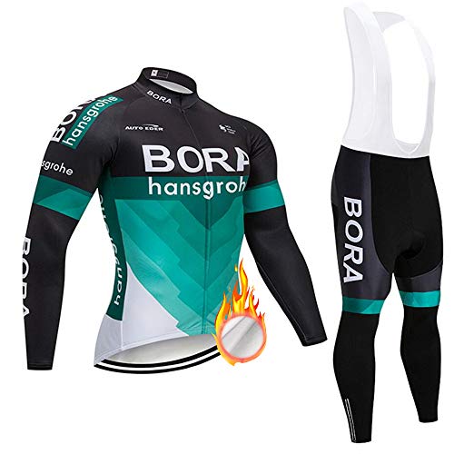 ZDFLC Maillot Ciclismo Set Hombres Manga Larga y Pantalones Ajustados 3D Acolchado Forro Térmico de Lana Anti-Viento Invierno