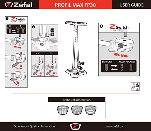 Zefal - Inflador de taller Zefal Profil Max FP30 c/manomet, negro y rojo