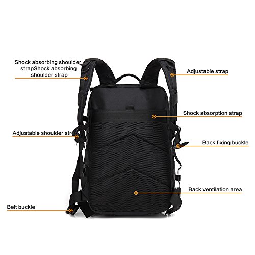 ZEHNHASE Mochila Táctica Impermeable 45L Gran Capacidad Nylon 600D Múltiples Bolsillos para Senderismo Acampada, Montañismo, Caza, Aire Libre Ciclismo y más(Negro)