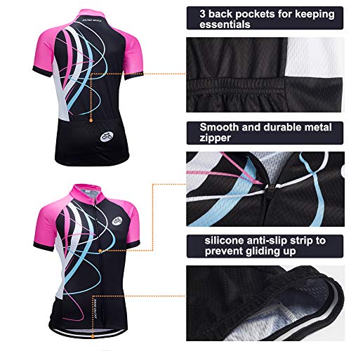 ZEROBIKE Manga Corta Ciclismo MTB Maillot para Mujer, Jersey Ropa Transpirable para Deportes al Aire Libre Ciclo Bicicleta (Polvo galopante, M)