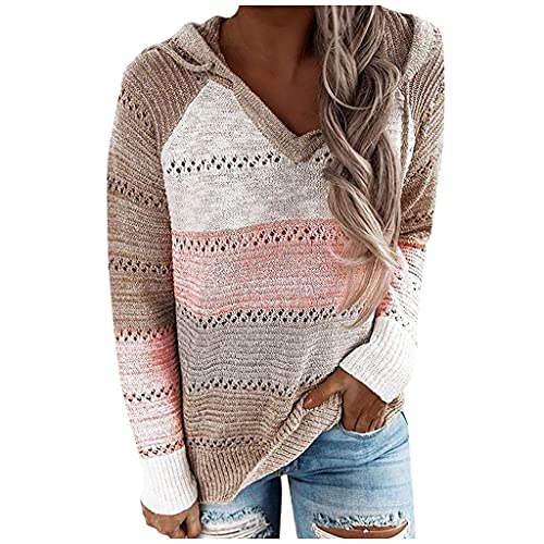 Zilosconcy Sudadera Mujer con Capucha Tejido de Punto Jersey Patchwork Mujer Otoño Invierno Talla Grande Hoodie Suelto Sólido Manga Larga Sweatshirt Tops Chica