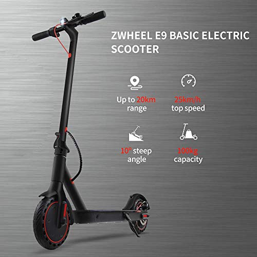 ZWHEEL Patinete eléctrico para Adulto Serie E9 E9 Basic hasta 20km de autonomía, 25km/h, Dos Modos de Velocidad, 300W Motor, Plegable, Control de Crucero, conexión App móvil