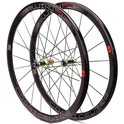 zyy Ruedas de Bicicleta de Carretera 700C de Fibra de Carbono 120 Anillos 40 Mm de Aleación Ultraligera C/V Disco de Freno Lanzamiento Rápido 8-9-10-11 Velocidad Cursor Reflejo