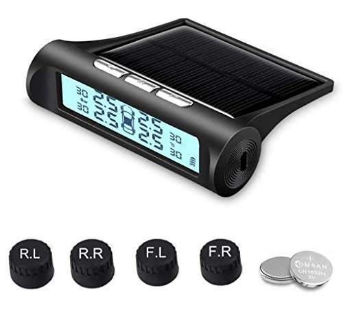 0BEST Sistema Monitoreo de PresióN de Los NeumáTicos con EnergíA Solar, Monitor InaláMbrico TPMS, con 4 Sensores Externos, Pantalla Ajustable Angulo, Sistema Solar