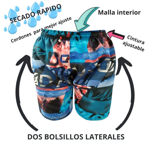 1s1k Bañador Hombre con Bolsillos, Secado rápido, Pack 2 Unidades, Shorts Baño, Shorts Playa, Traje de Baño para Natación(Rojo/Raya Naranja y Blanca, XXL)