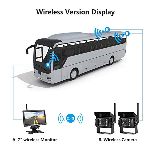 2 x copia de seguridad 18LEDs IR visión nocturna impermeable cámara de visión trasera + inalámbrico de 2,4 G inalámbrico 7 "color TFT LCD Monitor para RV Bus camión remolque 12 V-24 V