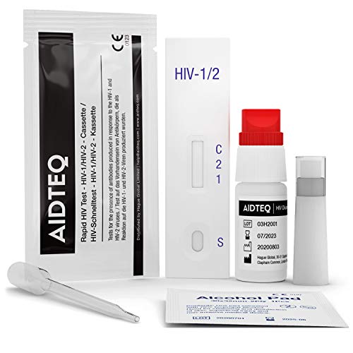 2 x Kits de prueba rápida profesional del VIH Aidteq | Autopruebas de VIH-1 y VIH-2 | Nivel de sensibilidad del 100% | Nivel de precisión del 99,79%