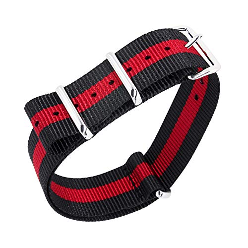 20 mm de una Sola Pieza Correas de Reloj de Estilo de la perlón de Nylon Negro/Rojo de los Hombres exquisitos Correas Textiles