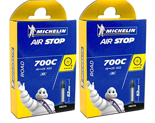 2X michelin Bicicleta de Carretera Airstop Cámara de Aire 52mm Válvula Presta 700 x 18/25 Tubo