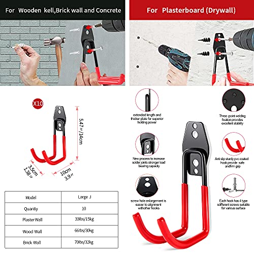 3-H Colgadores de Bicicletas pared Soportes para Colgar Bicicletas Ganchos Escalera Ferretería, Heavy Pesado Colgadores para Garaje con Montaje en Pared Soporte para Escalera Storage(Red)