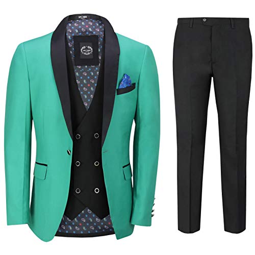 3 Piezas De Smoking Traje Formal del Boda Esmoquin Hombres A Medida Americana Verde Chaleco Pantalones [SUIT-S45-4-27-GREEN-50UK]