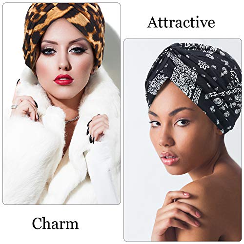 3 Piezas Gorro Turbante para Mujeres Pañuelo de Cabeza Plisado Gorra de Perdida de Cabello Suave con Patrón