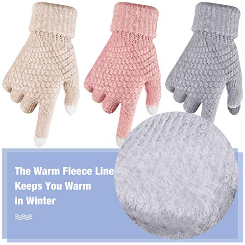 4 Pares Guantes de Invierno de Pantalla Táctil Mujer (Negro, Gris, Rosa, Beige)