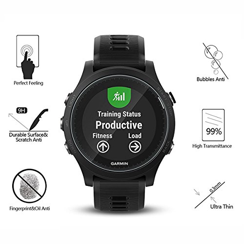 [4-Unidades] Garmin Forerunner 935 Protector de Pantalla Cristal Vidrio Templado, Akwox 9H Dureza, Anti-caída, Película de protección Vidrio para Garmin Forerunner 935