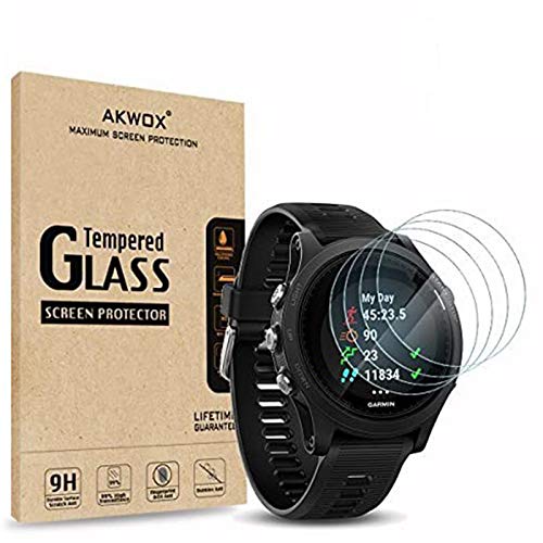 [4-Unidades] Garmin Forerunner 935 Protector de Pantalla Cristal Vidrio Templado, Akwox 9H Dureza, Anti-caída, Película de protección Vidrio para Garmin Forerunner 935