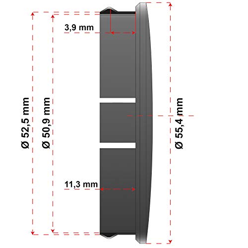 4 x Tapas del buje para llanta diámetro de 56 mm o 60 mm Universal tapacubo Aluminio para Centro de Rueda Accesorios para Coche (Negro, 56mm Ø)