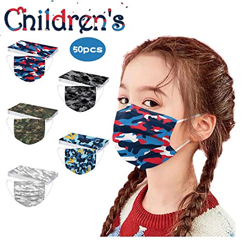 50 PC niños De_Mascarilla_Desechable con Estampado con Estampado De Negro De Moda, impresa,3 capas Las_mascarilla niños desechable azul, Son Adecuadas para Cenas Al Aire Libre